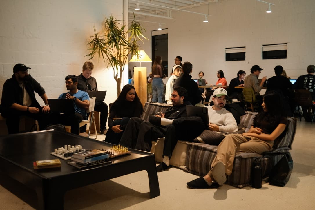 Makers working on laptops around the lounge